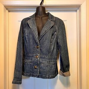 Liz Claiborne Demin Blazer/Jacket Women’s Sz 8 Front Jetted Pockets Darted Back